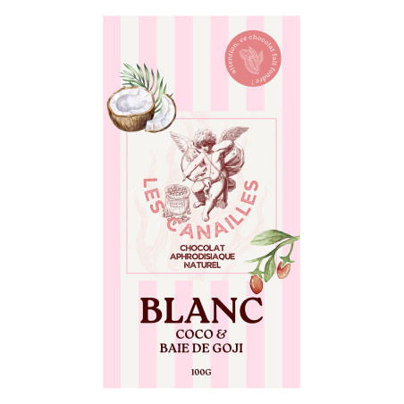 Chocolat blanc coco et baie de goji - Tablette 100g - Les canailles