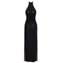 Robe longue en maille pailletée Onyx F372 - Noir Handmade
