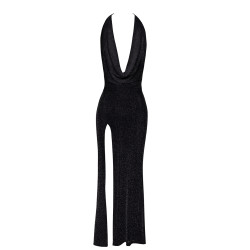 Robe longue fendue Onyx F373 - Noir Handmade
