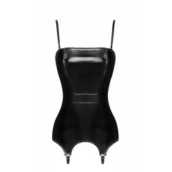 Corset porte-jarretelle vinyle Dominae F381 - Noir Handmade