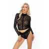 Top manches longues zippé en tulle léopard F289